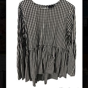 Who What Wear Black Checkered Peplum Blouse